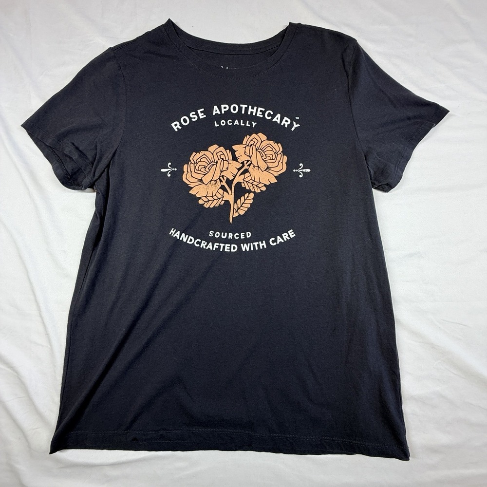 Schitt's Creek Rose Apothecary Black T-Shirt Women's Sz Large 100% Cotton